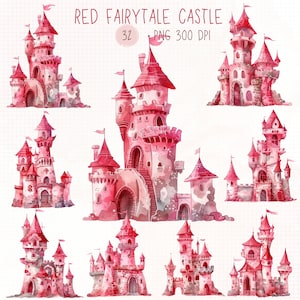 Red castle png, Watercolor Fairytale castle png, Castle Clipart, watercolor Princess Castle png, Magic kingdom png, Medieval castle, bundle