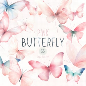 Aquarell rosa Schmetterling Clipart, handgemalte Schmetterlinge Frühling, minimalistische Schmetterlinge, digitale PNG-Dateien für Babyparty & Hochzeit.
