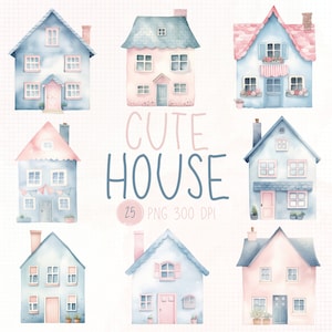 Aquarel huis clipart, schattige huis illustraties, klein huis png, Cottage huizen png, plattelandshuis png, eigenzinnig huis, huis opwarmingskaart.