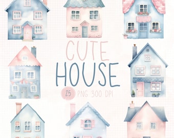 Clipart aquarelle de maison, joli chalet PNG (téléchargement numérique)