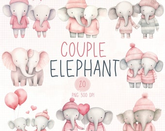 Watercolor Elephant Clipart, Pink Nursery Art (PNG)