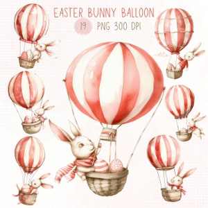Easter bunny balloon, Watercolor easter hot air balloon, Easter bunny balloon clipart, Easter clipart, Easter png, Easter bunny png