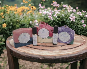 Mother's Day Floral Bouquet Of Soaps And Roll On Fragrance Oils, Fan Favorite Collection For MOM Lavender Rose Cherry Blossom Natural Floral