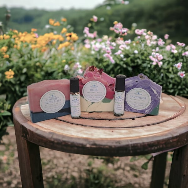 Mother's Day Floral Bouquet Of Soaps And Roll On Fragrance Oils, Fan Favorite Collection For MOM Lavender Rose Cherry Blossom Natural Floral