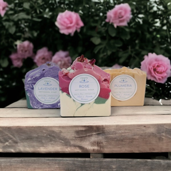 A Classic Trio Gift Set French Lavender Soap English Rose Soap Plumeria Soap Secret Santa Girlfriend Teacher Coach Co-Worker Sitter, Friend