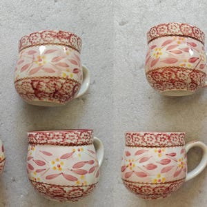7x Old World Cranberry Temp-Tations Floral MUGS by Tara 12oz
