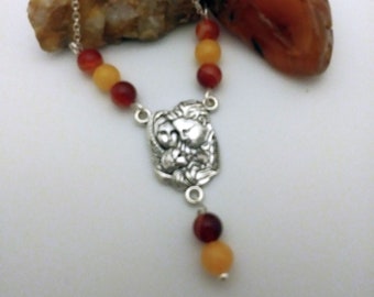 Holy Family medal, Red Stripe Agate and Burmese Jade, 6mm beads, Catholic, Saints, For Her