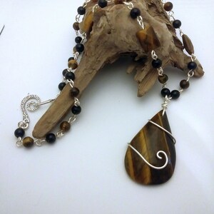 Beautiful Tiger Eye and Black Onyx pendant, round and rectangular beads, for her, all occasion