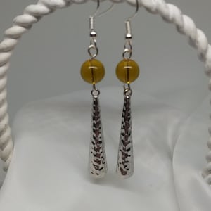 Amber dangle earrings, Sterling silver, For her