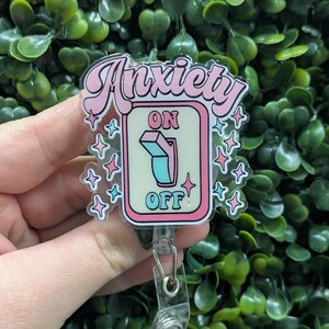 Anxiety On Off Badge Reel, Resin Badge Reel, Therapist Badge Reel, Therapy, Mental Health, Nurse ID Holder, Funny Badge Reel, ID Tag Holder