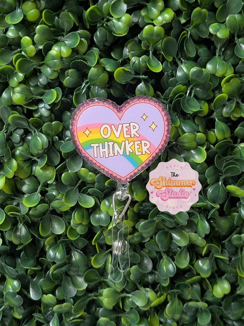 Overthinker Resin Badge Reel, Glitter Heart, Funny Nurse/ Teacher ...