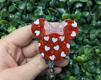 Valentine's Day Mouse Badge Reel, Glitter Badge Reel, Cute Badge Reel, Nurse Gift, Theme Park ID Holder, Nurse Gift, Teacher Gift, Cute