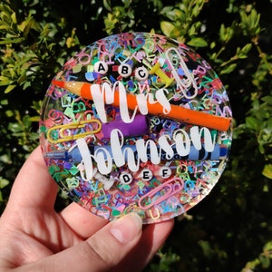 Personalized Resin Teacher Coaster | Teacher Appreciation Gift | Teacher Paperweight | Back to School | Custom Teacher Gift | Crayon Coaster