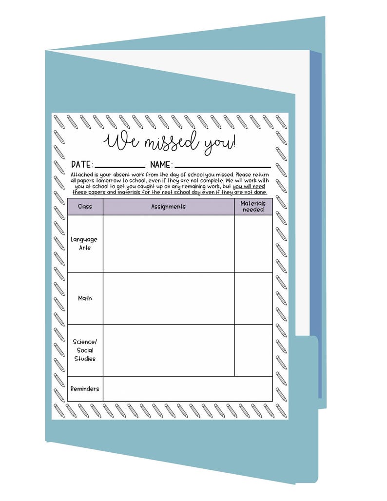 Missed Work Organizer: Editable Teacher Handout, Absent Student ...