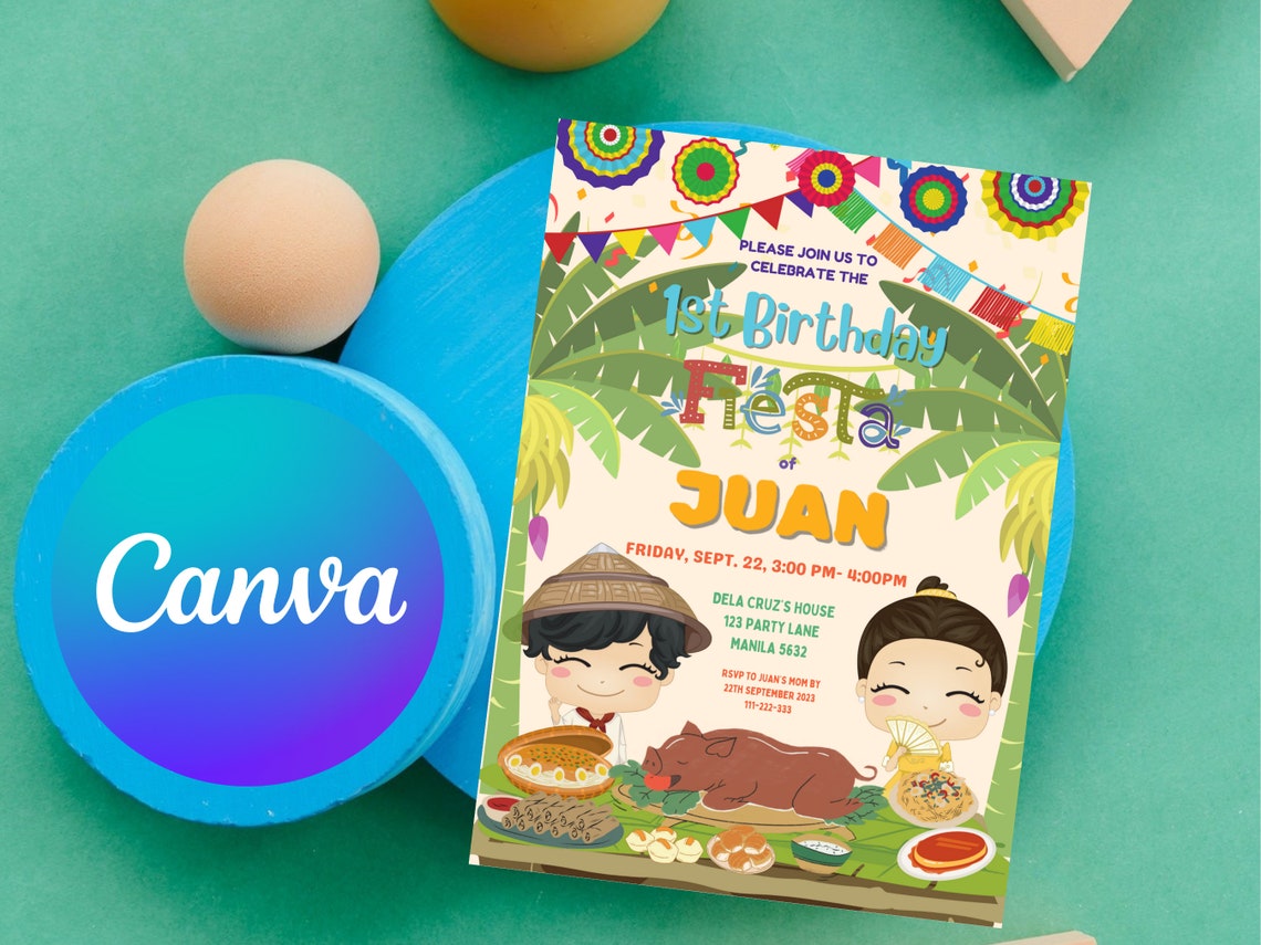 Editable Filipino Fiesta Theme Birthday Invitation Canva Filipino
