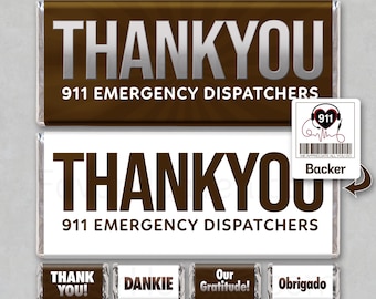 911 DISPATCH Operators THANK You Instant Download Printable Appreciation Chocolate Candy Bar Wrappers Unique Gift Thin Yellow Line Emergency