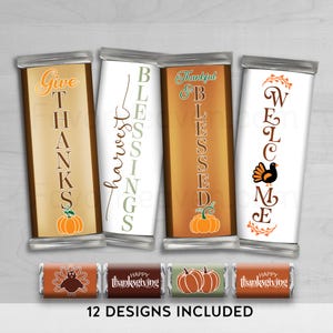 12 Designs DIGITAL DOWNLOAD Printable Happy Thanksgiving Candy Bar Wrappers | Free Miniatures | Set | Package | Table Decor | Party Decor