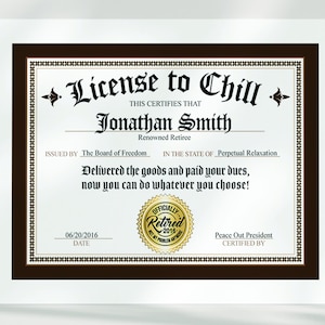 License to Chill Retirement PRINTABLE | DIGITAL FILE | Personalized Retirement Gift | Customized Retirement | Funny Retirement Gag Gift Idea