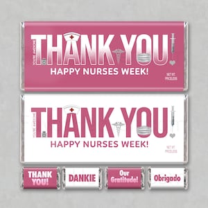 Happy Nurse Appreciation Week Thank You Digital Download Candy Bar Wrapper Free Minis Pink Appreciation Gratitude Nursing RN LPN Nurses