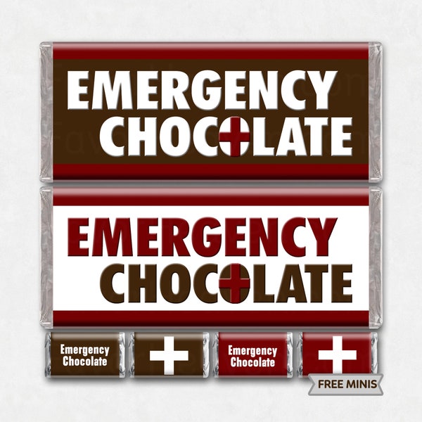 EMERGENCY CHOCOLATE Instant Download Printable Chocolate Candy Bar Wrapper Favor Unique Gift Card Envelop Friend Survival Stress Relief Free