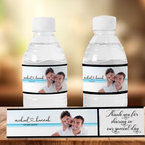 Étiquette de bouteille d'eau de mariage - Étiquettes de remerciement de bouteille d'eau, étiquette imperméable personnalisée, sacs de bienvenue de mariage, autocollant de photo de mariage