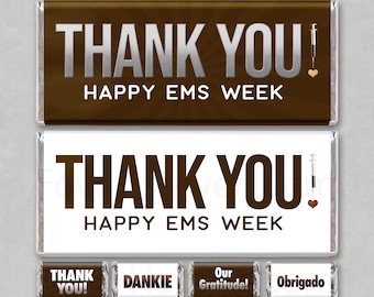 Barre d'appréciation Happy EMS Week Téléchargement numérique Emballage de friandise Minis gratuites Merci Services médicaux d'urgence Ambulance Technicien EMT
