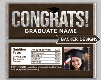 24 CUSTOM PERSONALIZED PRINTED Candy Bar Wrappers Your Text Your Photo Picture Gift Graduation Congrats Party Favor Graduate Congratulations