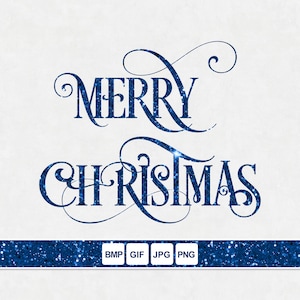 Merry Christmas Elegant Font Script jpg gif png svg bmp Fancy Scripty Elegant Swash Decor Fancy Blue Glitter Sparkle Sparkly