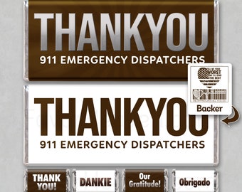 911 DISPATCH Operators THANK You Instant Download Printable Appreciation Chocolate Candy Bar Wrappers Unique Gift Thin Yellow Line Emergency