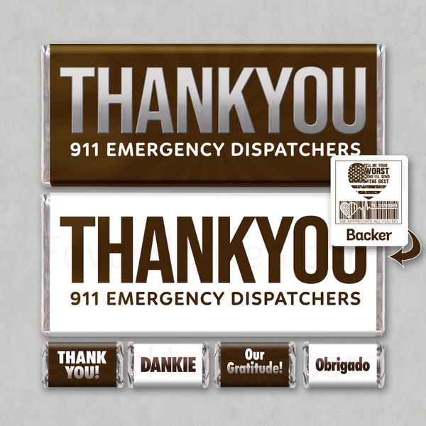 911 DISPATCH Operators THANK You Instant Download Printable Appreciation Chocolate Candy Bar Wrappers Unique Gift Thin Yellow Line Emergency