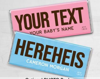 PRINTED BIRTH Announcement | Custom Baby Announcement | Custom Candy Bar Birth Announcement Wrapper | Hereheis | Here She Is | Photo Quality