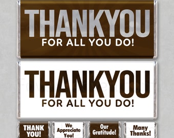 EMPLOYEE APPRECIATION THANK You Instant Download Printable Chocolate Candy Bar Wrappers Favor Unique Gift Card Envelop Thanks For All You Do