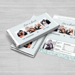 CUSTOM PERSONALIZED PRINTED Candy Bar Wrapper Wedding Favors | Printed Candy Bar Labels Sticker | Photos Picture | Greenery Flowers on White