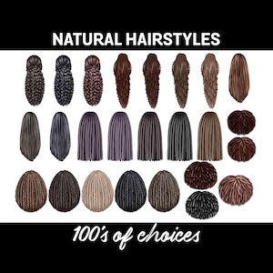 ACCONCIATURE NATURALI Donne / Ragazze / Moda Capelli / Clipart / Capelli Naturali / Acconciature Naturali / Ritratti di Famiglia / Biglietti di Auguri