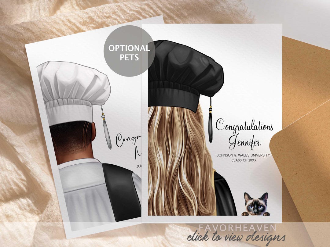PRINTED CHEF Graduation 2026 Custom Portrait Card W/ Pet | Personalized ...