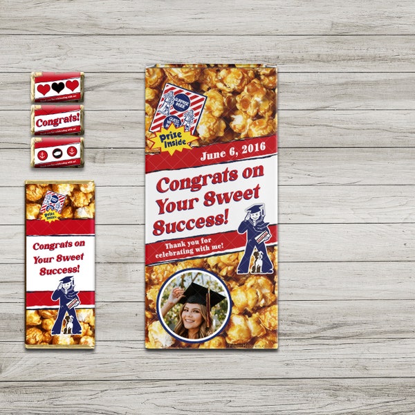 12 Custom Cracker Jack Box Stickers, Cracker Jack Labels Wrappers, Personalized Graduation Name Date Baseball Favors Graduate Gift Ideas