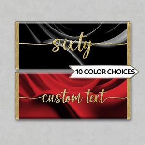 Elegantes e luxuosas embalagens digitais personalizadas para barras de chocolate, em seda, com seu texto, para presentes de aniversário, lembrancinhas de festa com glitter dourado.