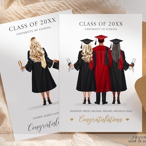 PRINTED Graduation 2025 Custom Portrait Card | Personalized Graduation Card| Congrats | Congratulations | Class of 2025 Card Fashion Hair