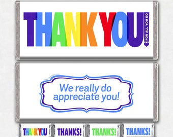 APPRECIATION THANK You Instant Download Printable Chocolate Candy Bar Wrappers Favor Unique Gift Card Envelop Thanks For All You Do Employee