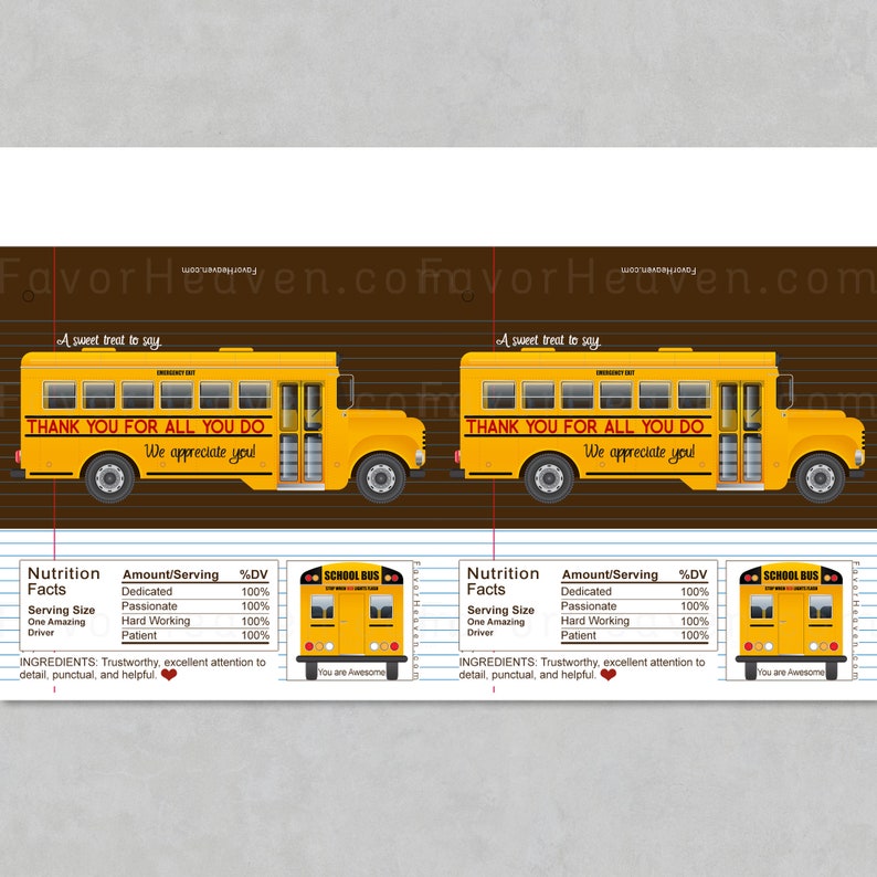 BUS DRIVER School THANK You Instant Download Printable Chocolate Candy ...