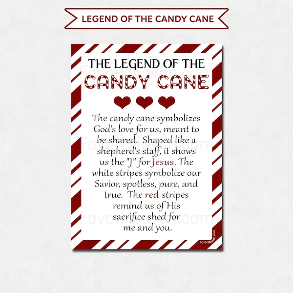 Legend of the Candy Cane Printable Tag, Candy Cane Poem Christmas Tags, Treat Tag, Candy Cane Tag, Christian Treat Tag, Meaning of Christmas