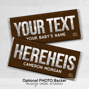 PRINTED BABY Announcement | Custom Birth Announcement Candy Bar Wrapper | Personalized | Hereheis | Photo Quality | Here She Is |Boy or Girl
