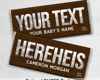 PRINTED BABY Announcement | Custom Birth Announcement Candy Bar Wrapper | Personalized | Hereheis | Photo Quality | Here She Is |Boy or Girl