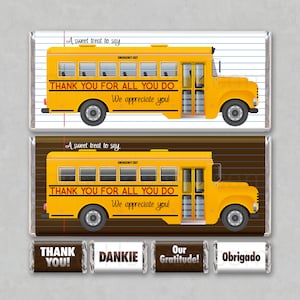 MOTORISTA DE ÔNIBUS Escola OBRIGADO Download instantâneo Embrulhos de barras de chocolate para impressão Favor Ideia de presente exclusiva Cartão Envelope Ônibus escolar Ônibus escolar