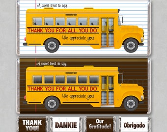 Chauffeur d'autobus scolaire MERCI Téléchargement instantané Imprimable emballages de barre chocolatée faveur idée cadeau unique enveloppe autobus scolaire autobus scolaire