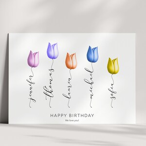 Custom Birthday Card | Personalized Card for Mothers | Children's Names | Flowers | Personalized Gift for Mom | Birthday Present Grandma