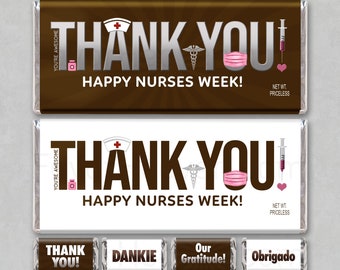 NURSE THANK YOU Digital Download Printable Appreciation Chocolate Candy Bar Wrappers Favor Unique Gift Card Happy Nurses Week! Free Minis