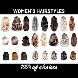 ACCONCIATURE Donne / Ragazze / Moda Capelli / Clipart / Capelli Naturali / Acconciature Naturali / Ritratti di Famiglia / Biglietti di Auguri
