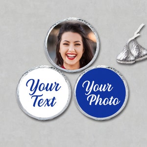CUSTOM Personalized Photo CHOCOLATE Kiss Stickers Label Seal Wedding Anniversary Congratulations Birthday Party Candy Favors Photo or Text