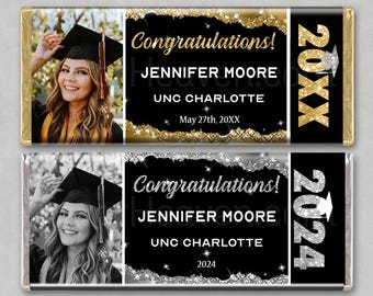 24 CUSTOM PERSONALIZED PRINTED Candy Bar Wrappers Your Text Your Photo Picture Gift Graduation Congrats Party Favor Graduate Congratulations